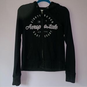 Aeropostale Size M Women's Black Hoodie Jacket Logo 90s Y2K Graphic